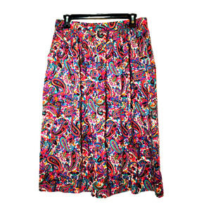 Vintage Requirements Pleated Colorful Paisley Midi Skirt with Pockets